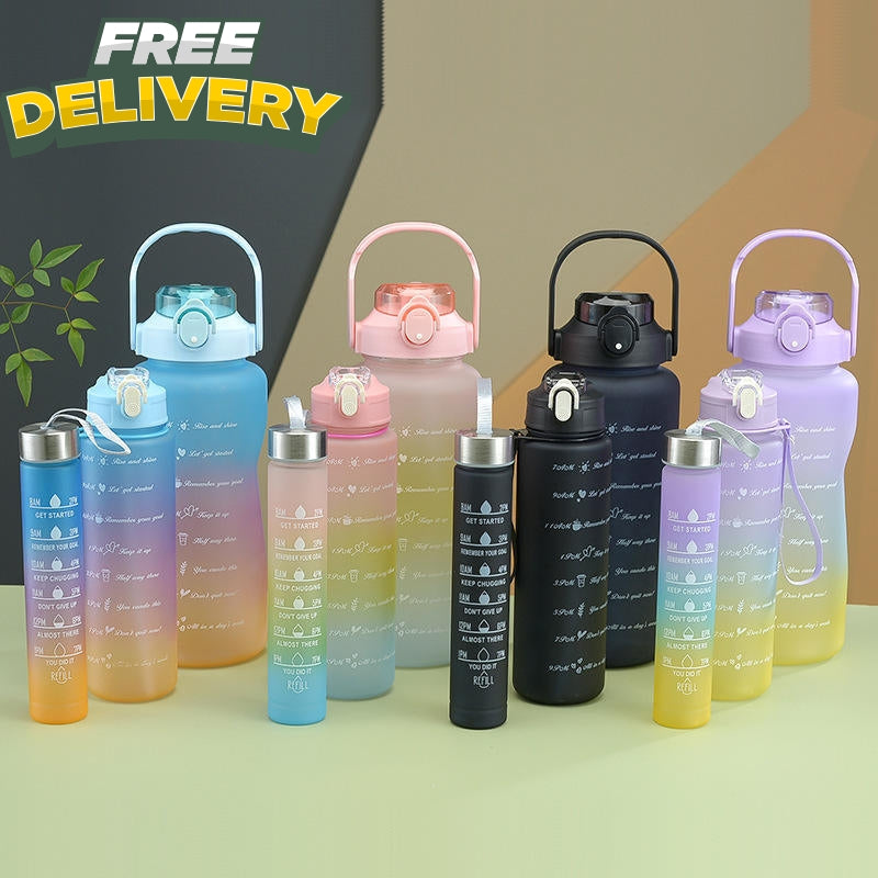 Large Capacity Gradient Three-piece Motivational Sports Water Bottles Set Provided By Pak Galaxy