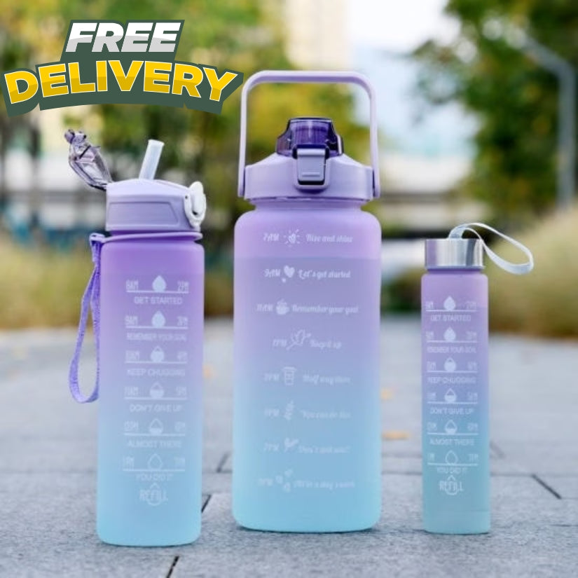 Large Capacity Gradient Three-piece Motivational Sports Water Bottles Set Provided By Pak Galaxy