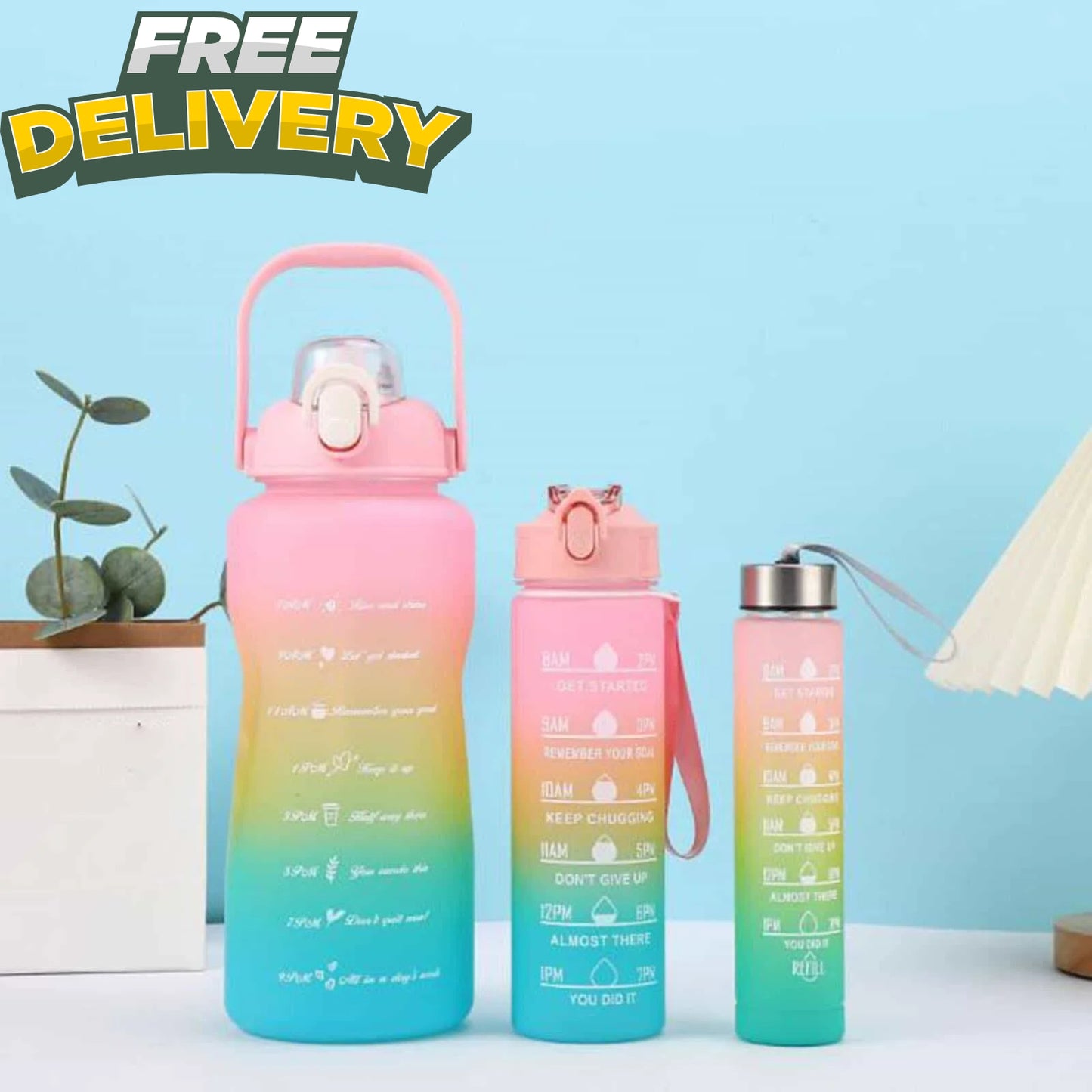 Large Capacity Gradient Three-piece Motivational Sports Water Bottles Set Provided By Pak Galaxy