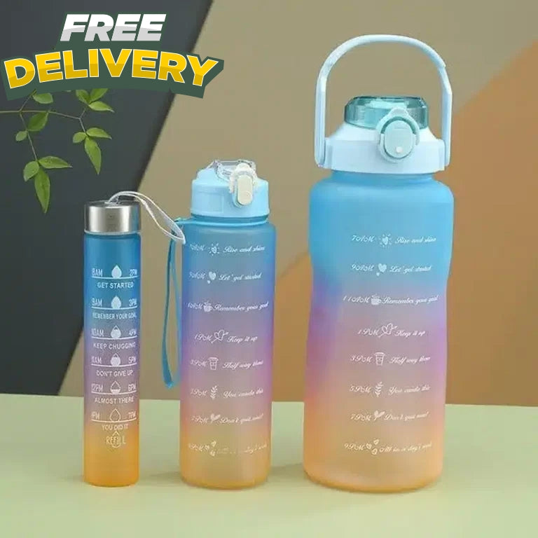 Large Capacity Gradient Three-piece Motivational Sports Water Bottles Set Provided By Pak Galaxy